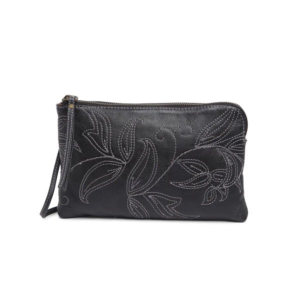 NEW Frye Hadley Floral Embroidered Pouch Crossbody Bag - Black - Picture 1 of 14